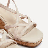 Safiya Nude Faux Leather Strappy Wedges