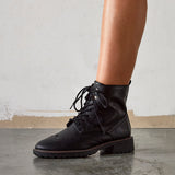 Kinsley Wide Fit Black Lace-Up Military Boots