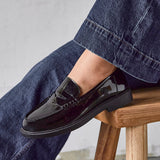 Cartia Wide Fit Black Patent Loafers