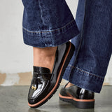 Nancy Black Patent Faux Leather Loafers