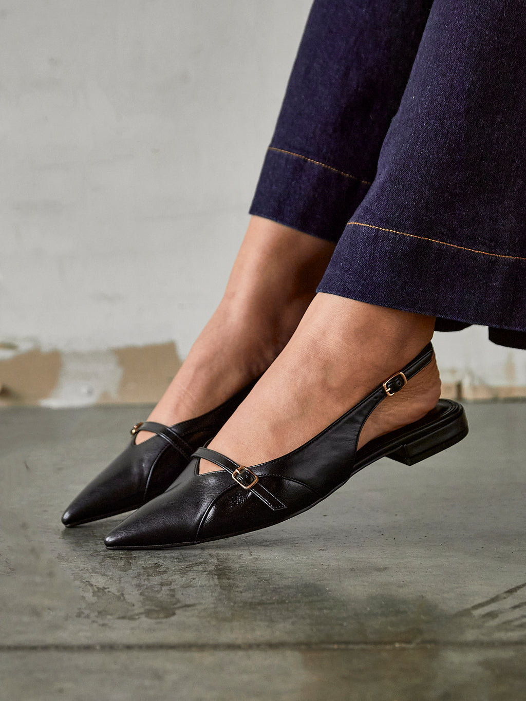 Black Faux Leather Pointed Toe Ballet Flat – Linzi