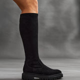 Hallie Black Faux Suede Long Boots