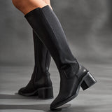 Reason Black Block Heel Long Boots