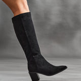 Levine Black Block Heeled Long Boots