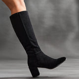 Swerve Black Heeled Long Boots
