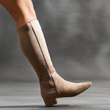 Revolve Mocha Faux Suede Block Heel Long Boots