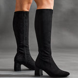 Slate Black Faux Suede Long Heeled Boots