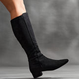 Revolve Black Faux Suede Block Heel Long Boots