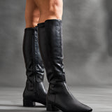 Revolve Black Faux Leather Block Heel Long Boots