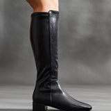 Revolve Black Faux Leather Block Heel Long Boots