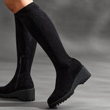 Kortina Black Wedged Long Boots