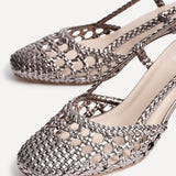Sandria Pewter Handwoven Court Heels