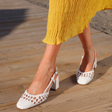 Sandria White Handwoven Court Heels