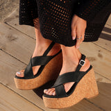 Santana Black Cork Wedges