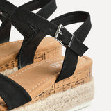 Sarelli Wide Fit Black Flatform Sandals