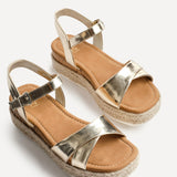 Sarelli Wide Fit Gold Flatform Sandals