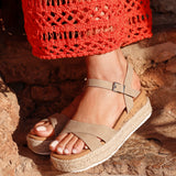 Sarelli Wide Fit Taupe Flatform Sandals