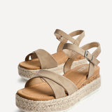 Sarelli Wide Fit Taupe Flatform Sandals