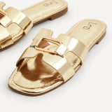 Sasha Gold Gold Buckle Slider Sandals