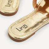 Sasha Gold Gold Buckle Slider Sandals