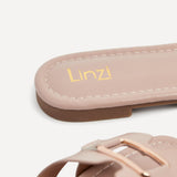 Sasha Nude Gold Buckle Slider Sandals