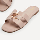 Sasha Nude Gold Buckle Slider Sandals