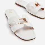 Sasha White Gold Buckle Slider Sandals