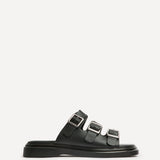 Satellite Black Faux Leather Flat Sandals