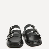 Satellite Black Faux Leather Flat Sandals