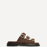 Satellite Brown Faux Suede Flat Sandals