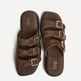 Satellite Brown Faux Suede Flat Sandals
