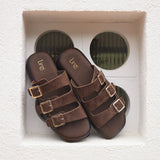 Satellite Brown Faux Suede Flat Sandals