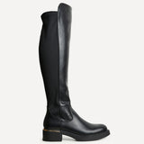 Sawyer Black Faux Leather Long Riding Boots