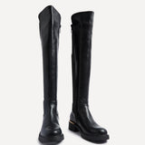 Sawyer Black Faux Leather Long Riding Boots