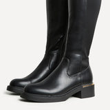 Sawyer Black Faux Leather Long Riding Boots