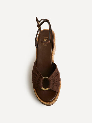 Saxon Brown Suede Wedge Sandals