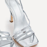 Scarlett Silver Faux Leather Strappy Heels