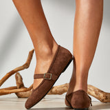 Schedule Brown Faux Suede Ballet Flats