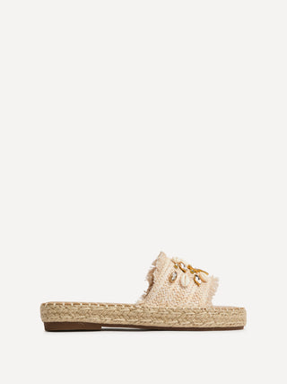 Seaside Beige Raffia Embellished Sliders
