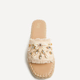 Seaside Beige Raffia Embellished Sliders