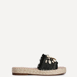 Seaside Black Raffia Embellished Sliders