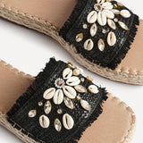 Seaside Black Raffia Embellished Sliders