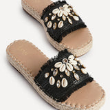 Seaside Black Raffia Embellished Sliders