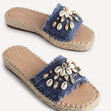 Seaside Blue Raffia Embellished Sliders