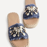 Seaside Blue Raffia Embellished Sliders