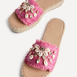 Seaside Fuchsia Raffia Embellished Sliders