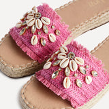 Seaside Fuchsia Raffia Embellished Sliders