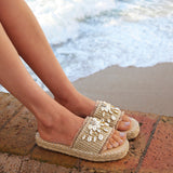 Seaside Mocha Raffia Embellished Sliders