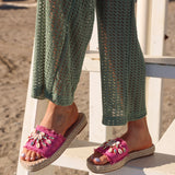 Seaside Fuchsia Raffia Embellished Sliders