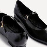 Seattle Black Faux Leather Flats
